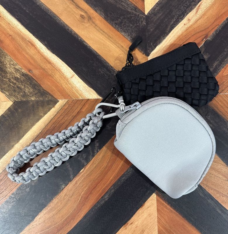 Black/Grey 2 Pouch Braided Wristlet