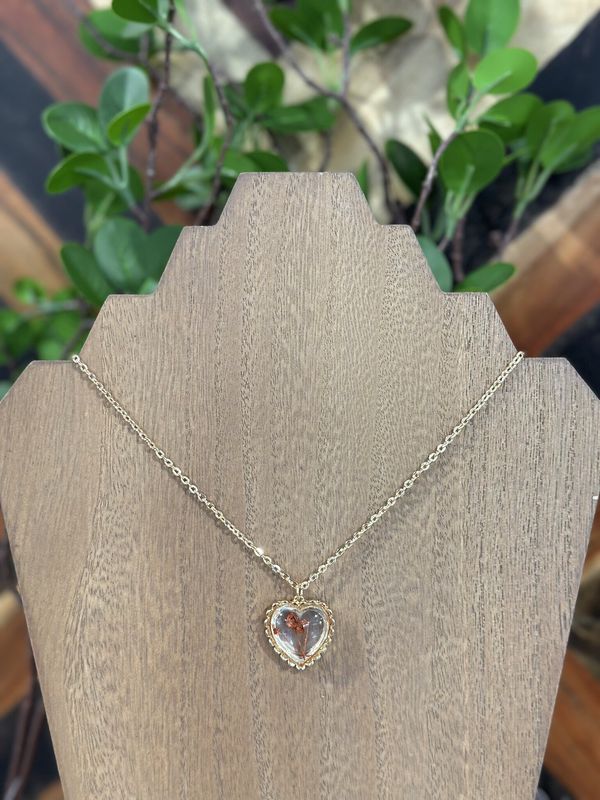 Red Vintage Pressed Flower Necklace