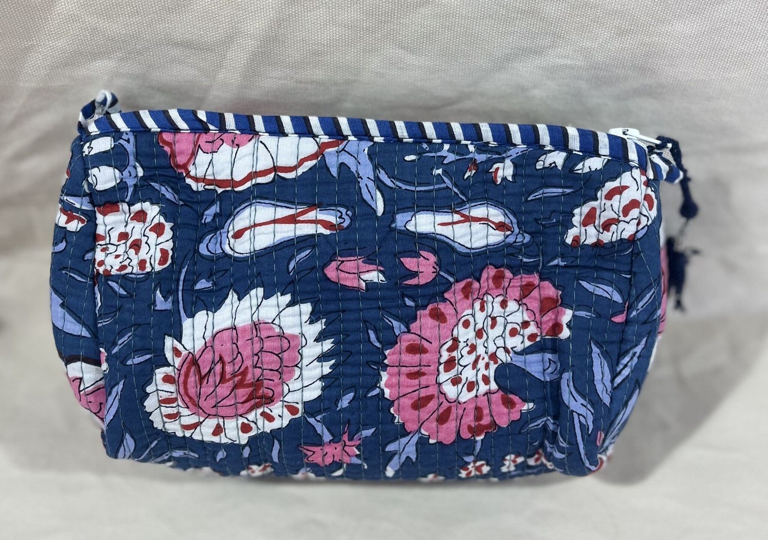 Quilted Navy Floral Cosmetic Bag-Small