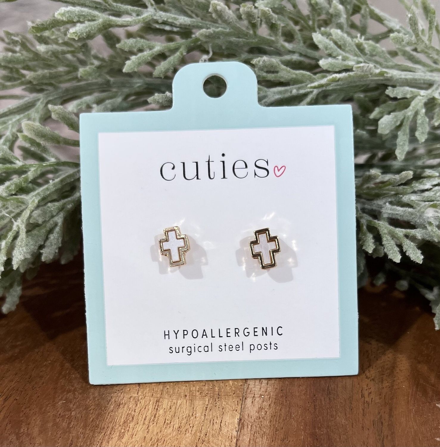 White Cross Stud Earrings