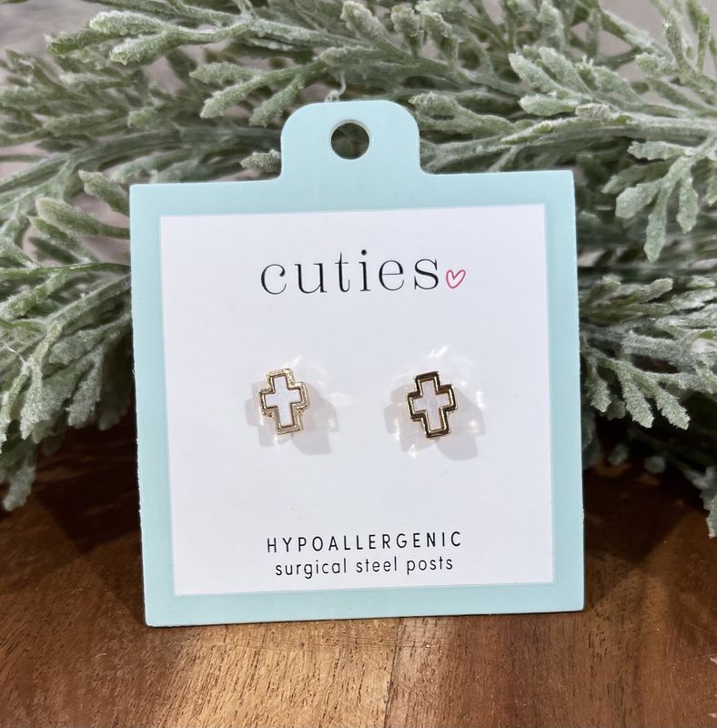 White Cross Stud Earrings
