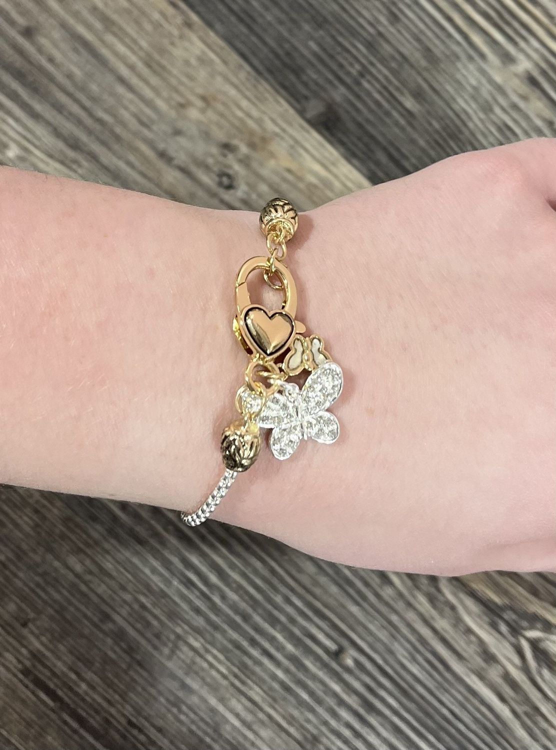 2 Tone Bracelet with Butterfly Charm