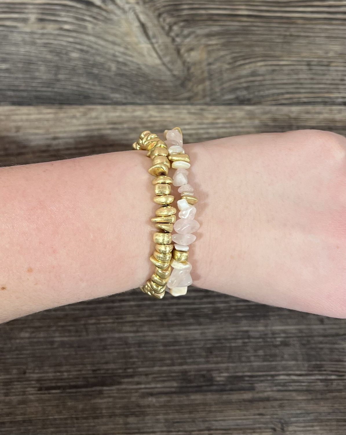 Gold Bead/Pink Stone Bracelet Set