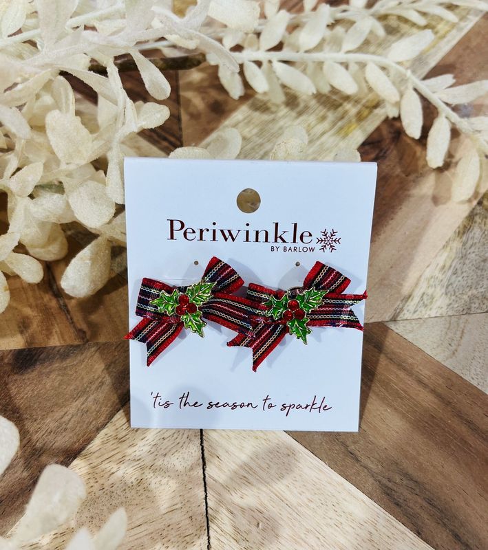 Plaid Bows with Holly Earrings