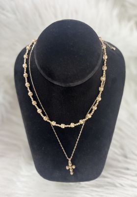 Layered Beveled Bead/Cross Necklace
