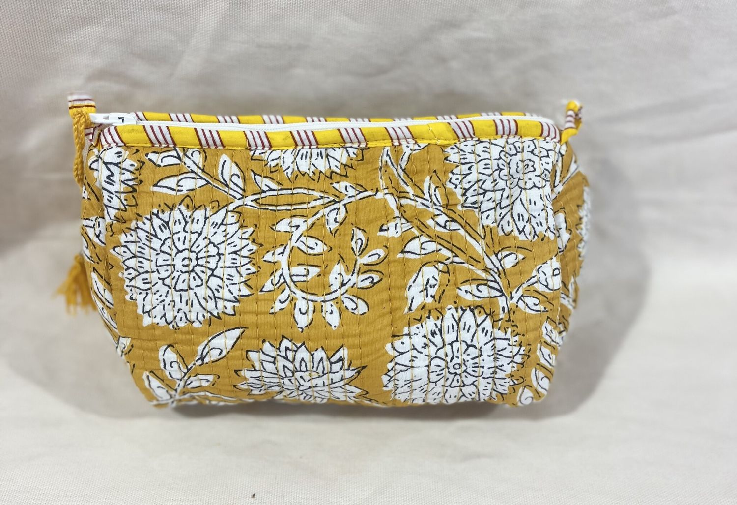 Quilted Yellow Floral Cosmetic Bag-Small