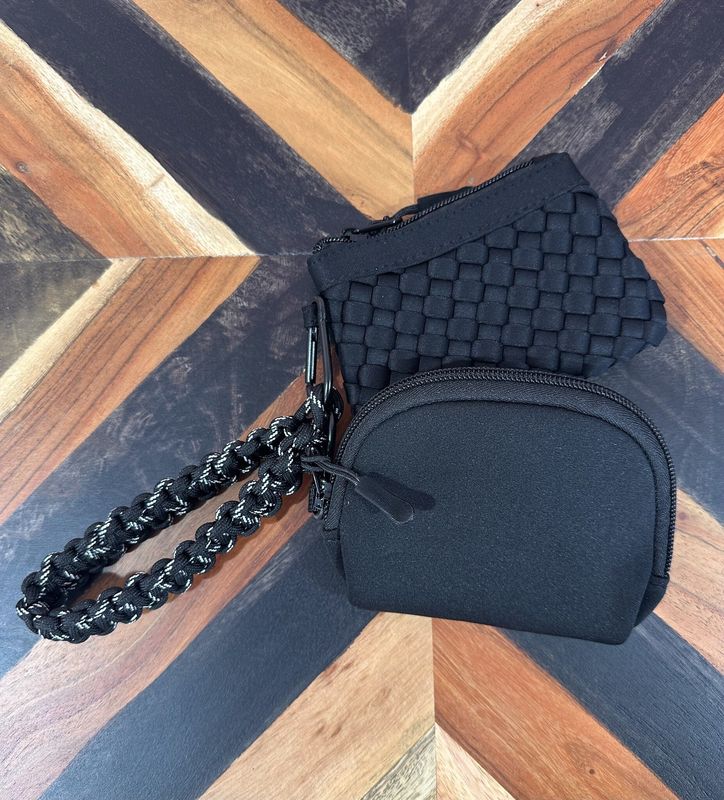 Black 2 Pouch Braided Wristlet