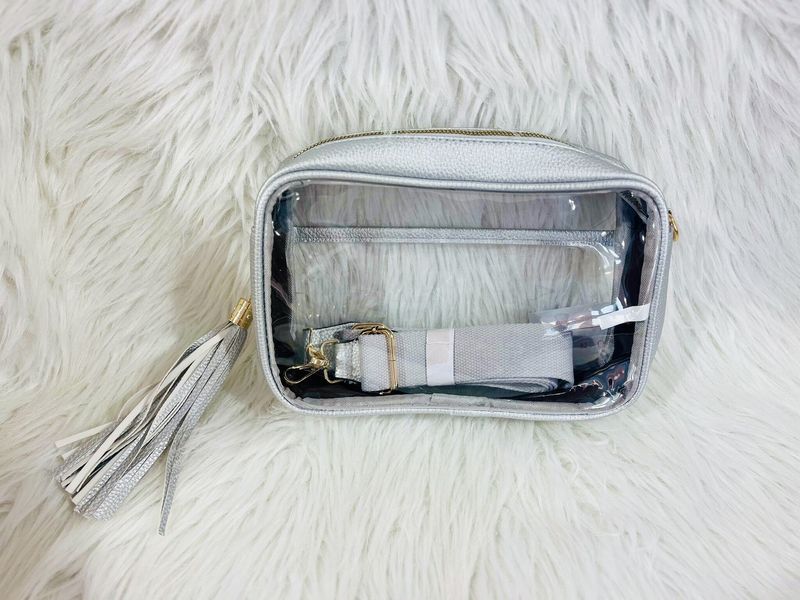 Silver Clear Tassel Stadium Bag