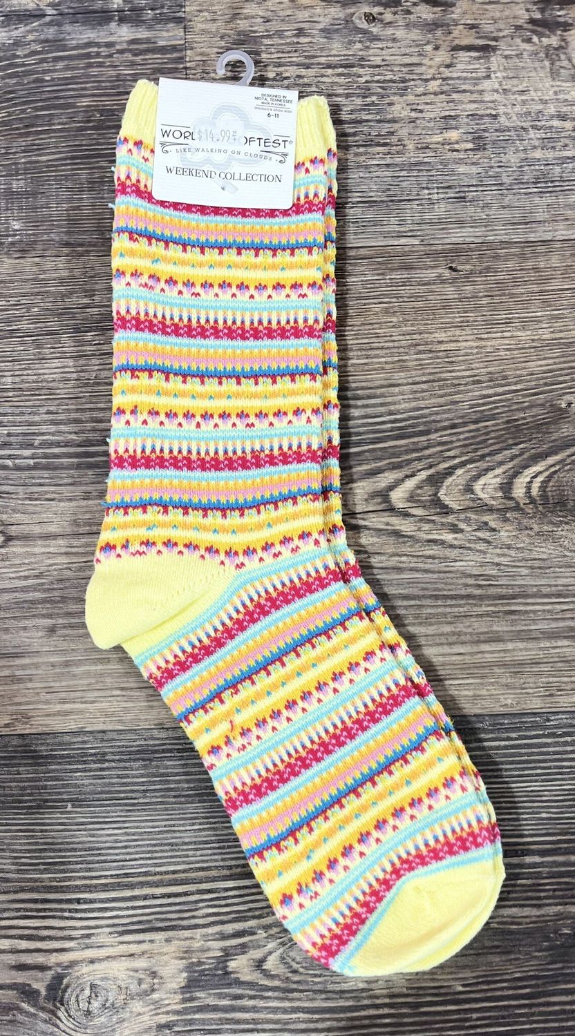 Weekend Crew Socks-Yellow Stripe