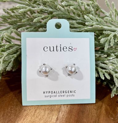 Silver Pearl Stud Earrings