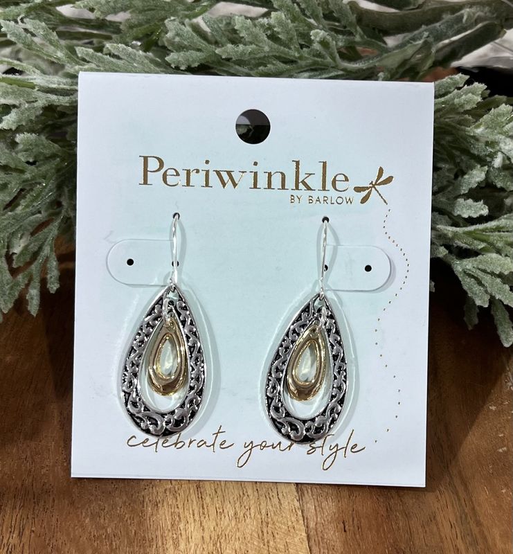 2 Tone Textured Teardrop Earrings