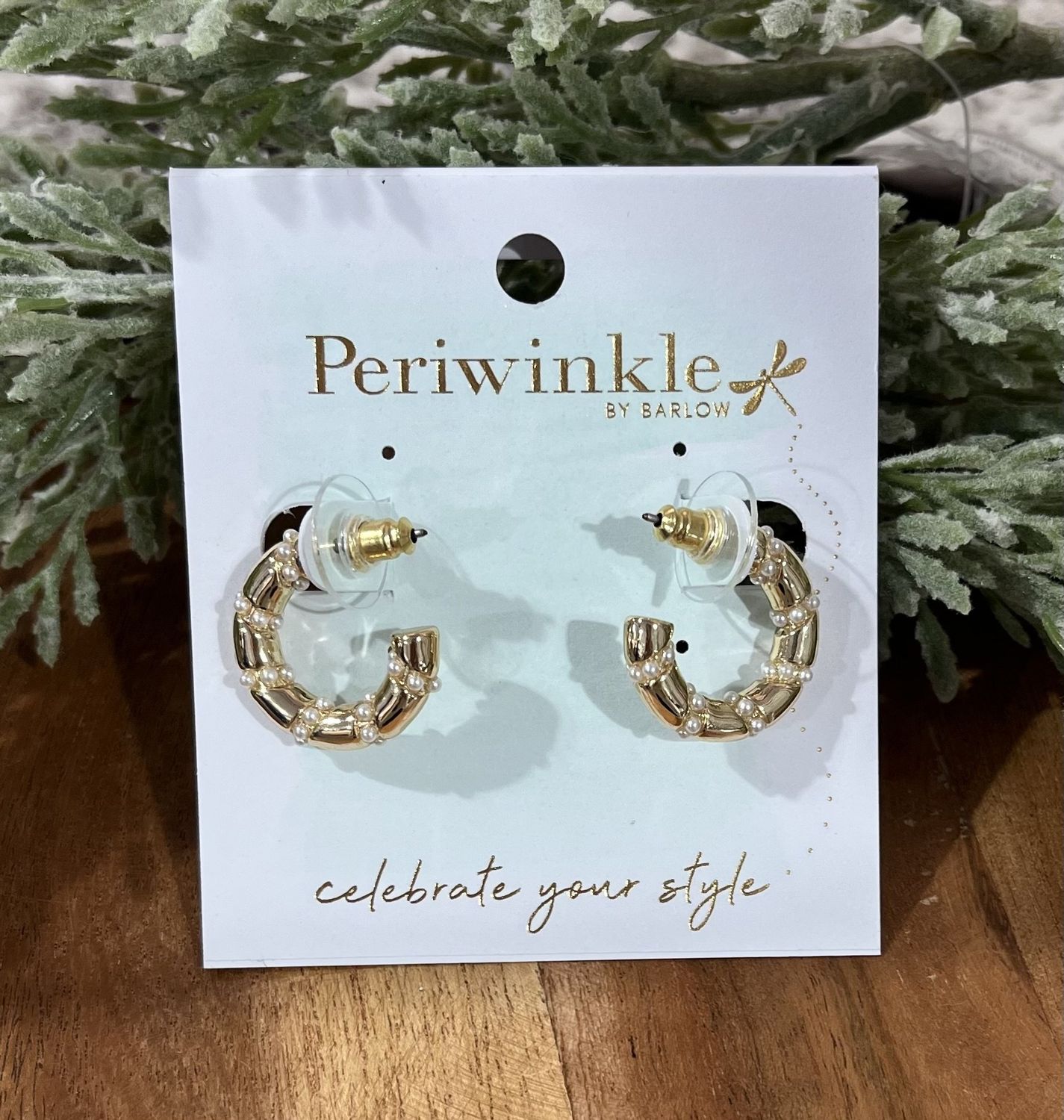 Gold Hoop Earrings with Small Pearls
