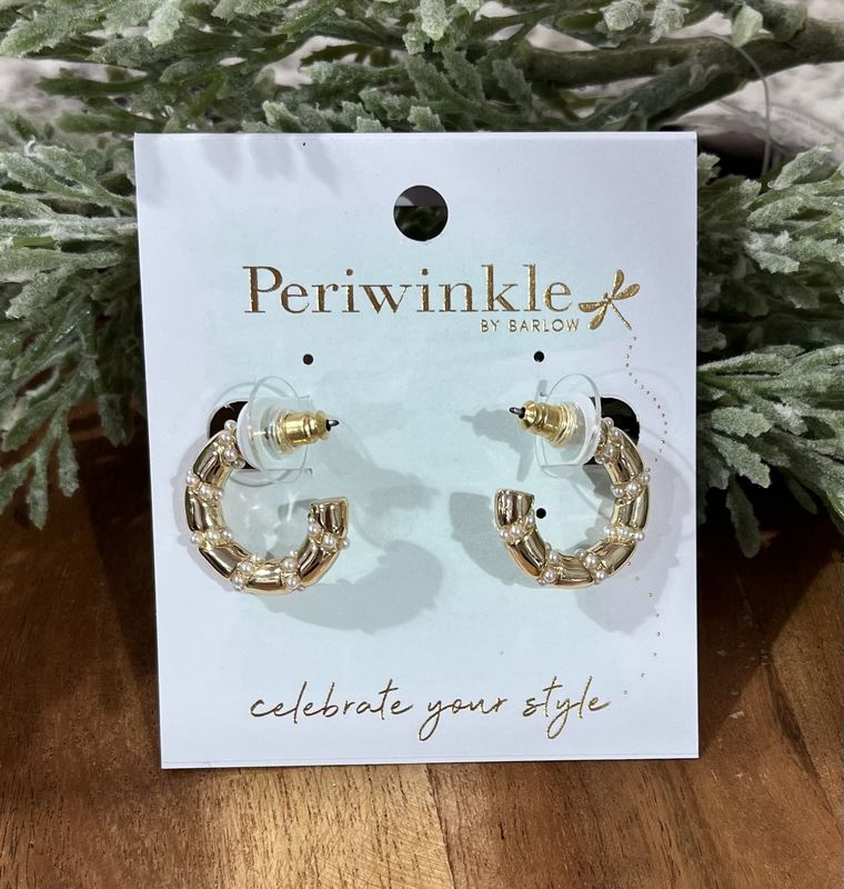 Gold Hoop Earrings with Small Pearls