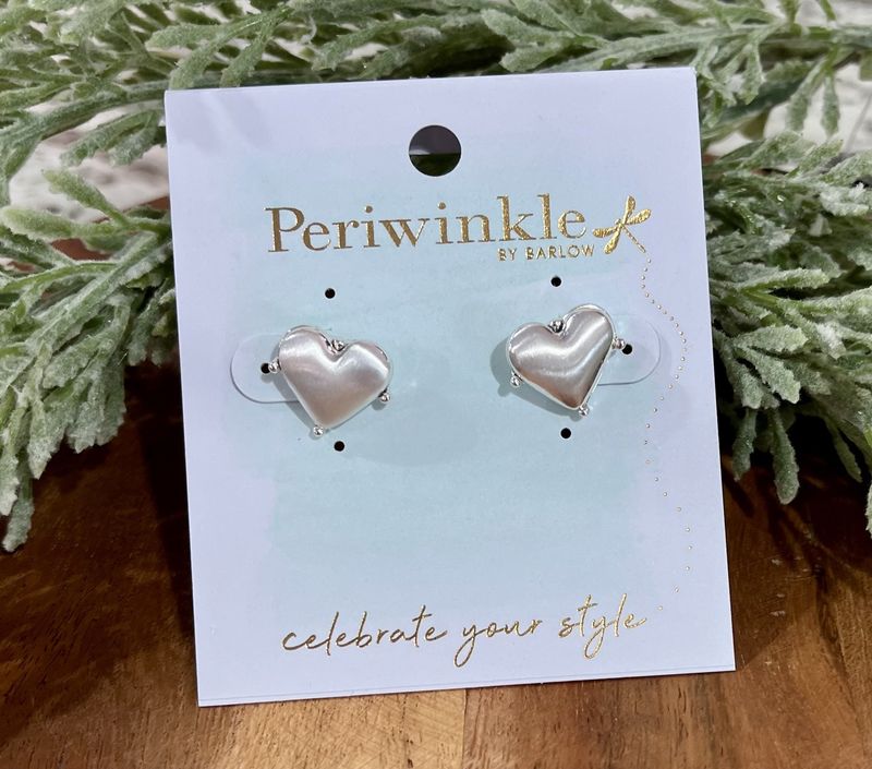 Matte Silver Heart Stud Earrings