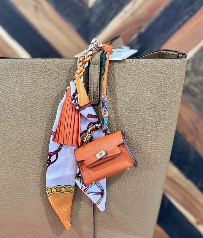 Orange Silk Scarf Bag on a Bag Charm