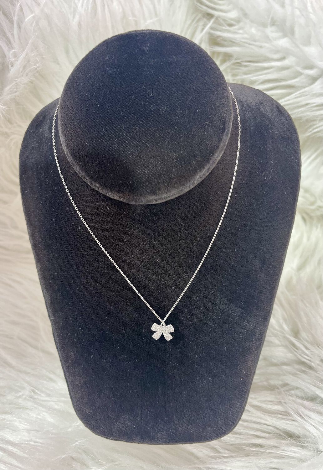 Silver Sparkle Bow Necklace