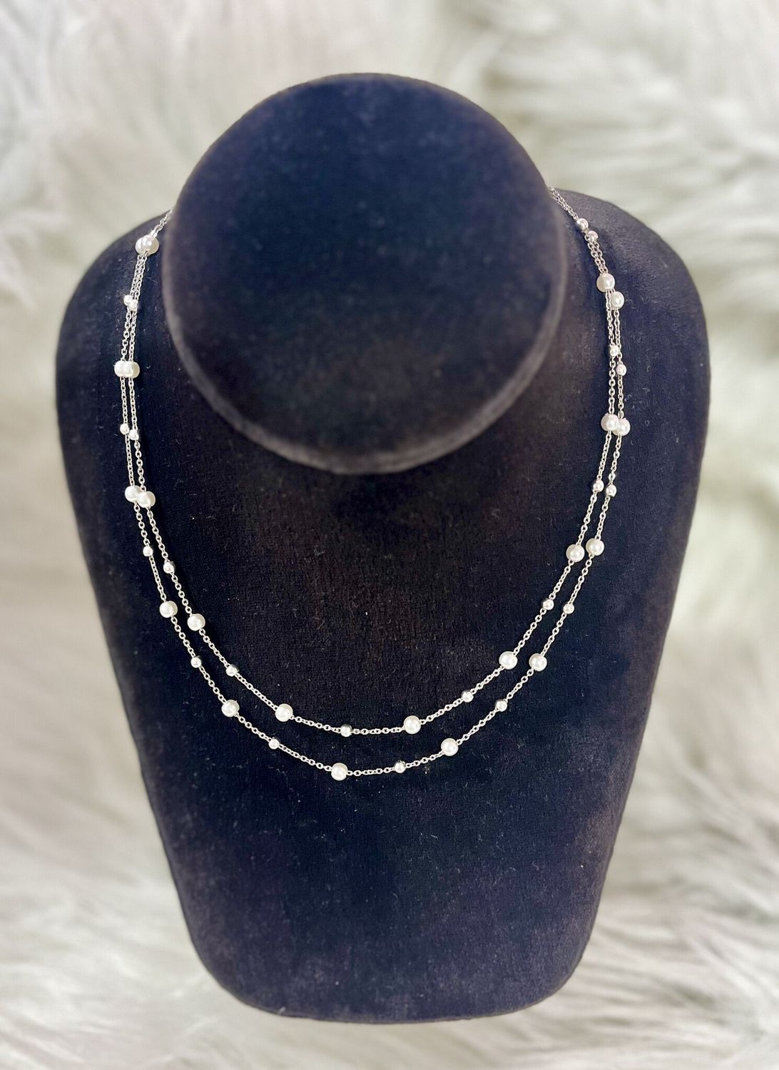 Silver Pearl Layered Necklace