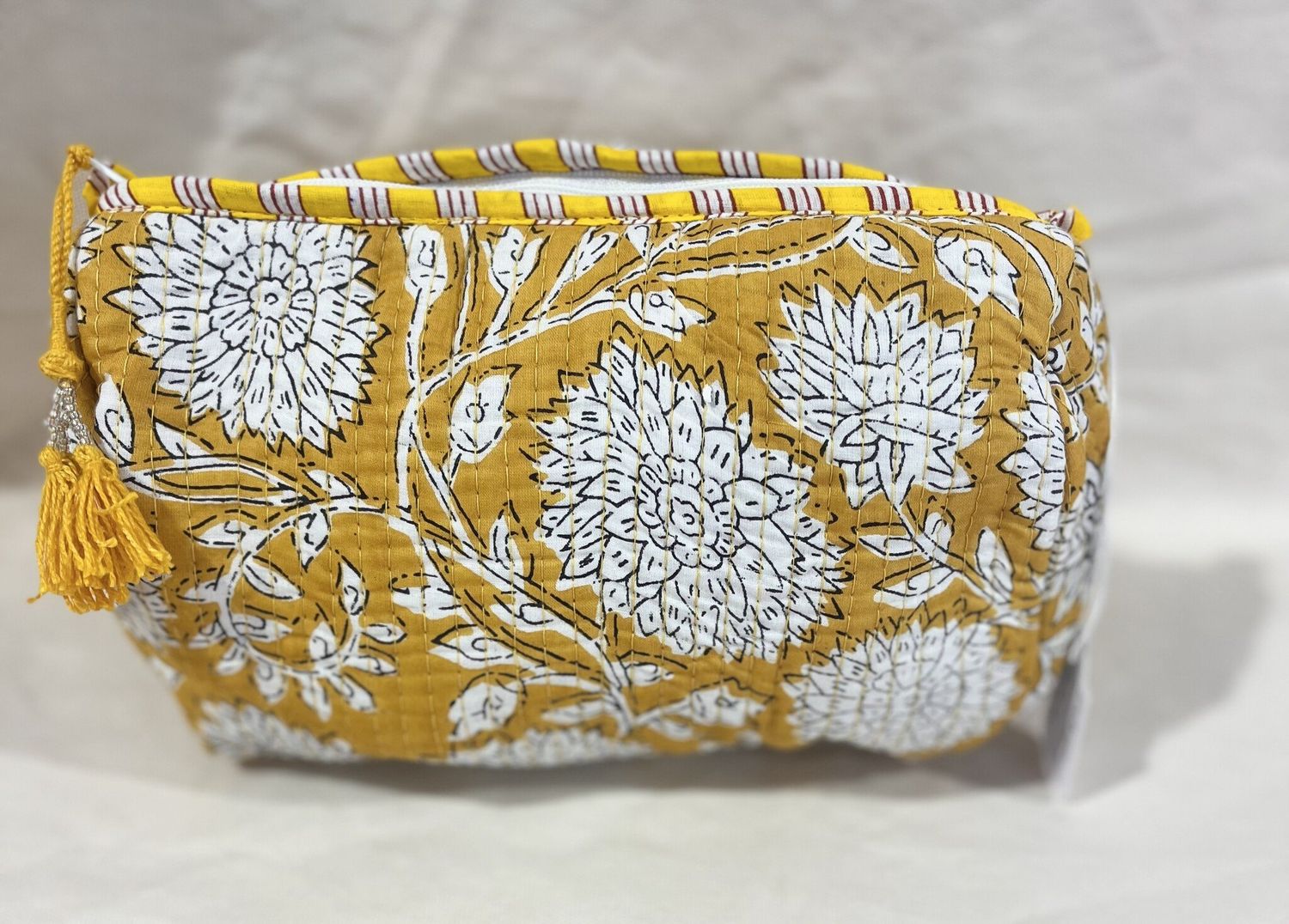 Quilted Yellow Floral Cosmetic Bag-Medium