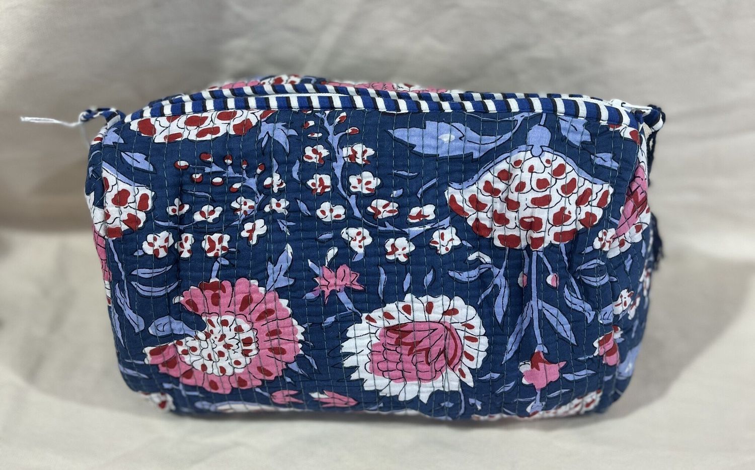 Quilted Navy Floral Cosmetic Bag-Large