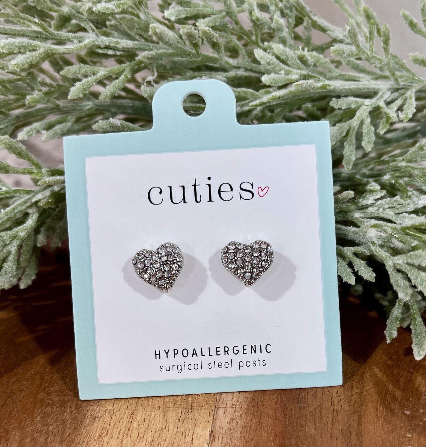 Silver Sparkle Heart Stud Earrings