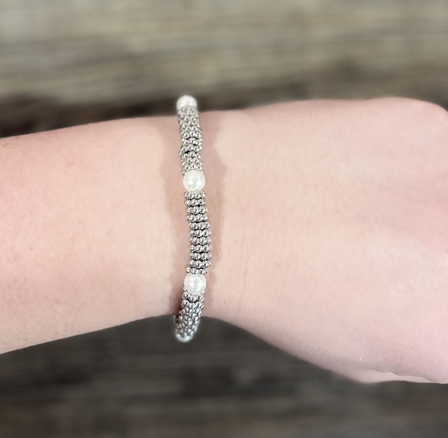 Silver Bead/Pearl Bracelet