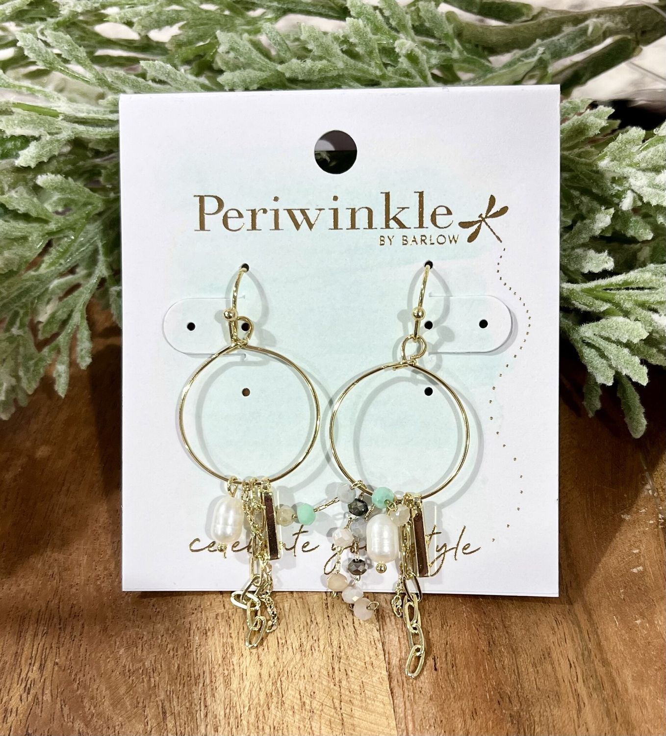 Gold/Mint Bead Dangle Earring