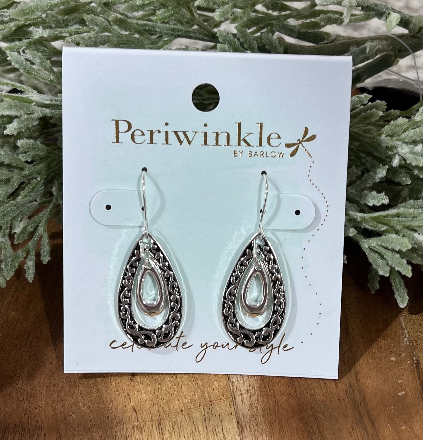 Silver Textured Double Teardrop Earrings