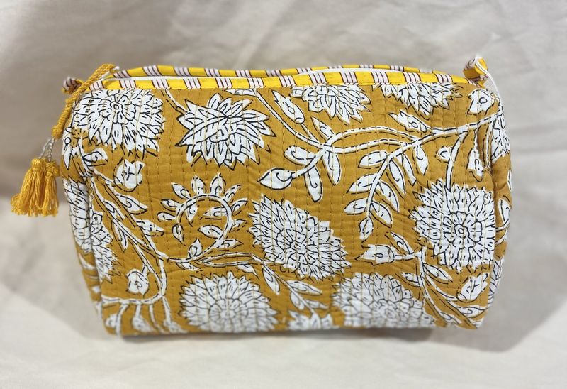Quilted Yellow Floral Cosmetic Bag-Large