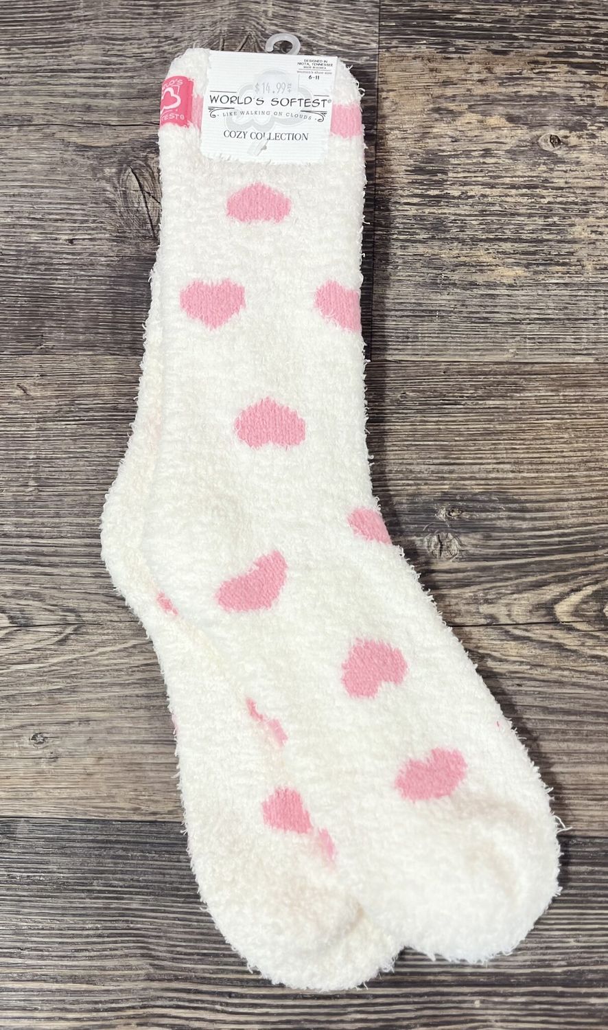 Pink Heart Cozy Crew Socks