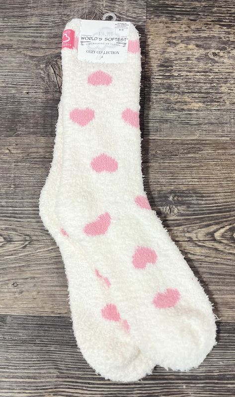Pink Heart Cozy Crew Socks