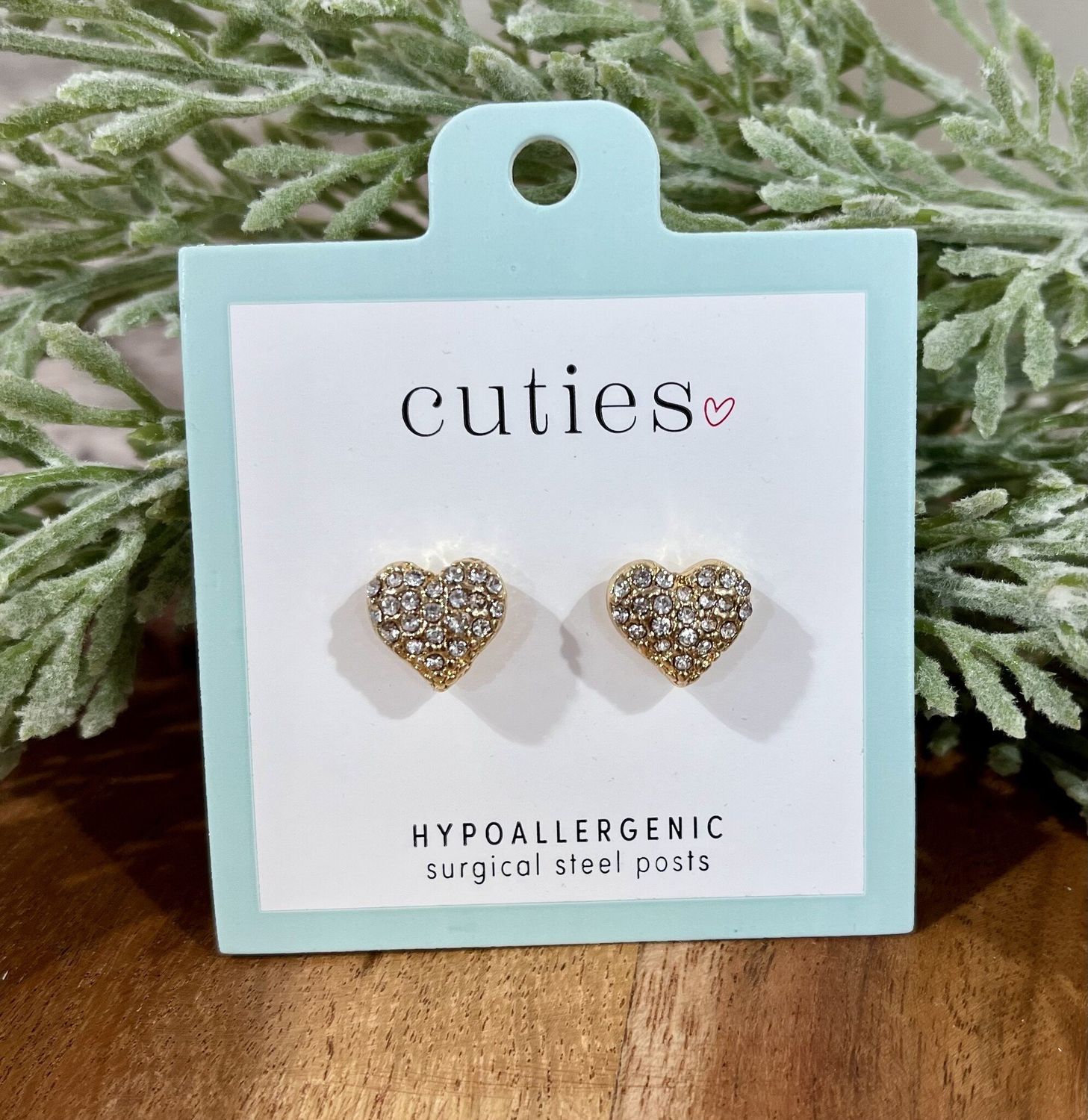 Gold Sparkle Heart Stud Earrings
