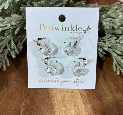 Silver Textured Huggie Earring Duo