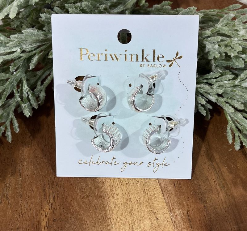 Silver Textured Huggie Earring Duo