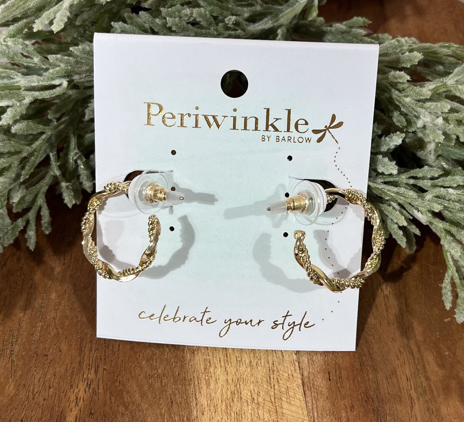 Gold Twisted Texture Hoops Earrings