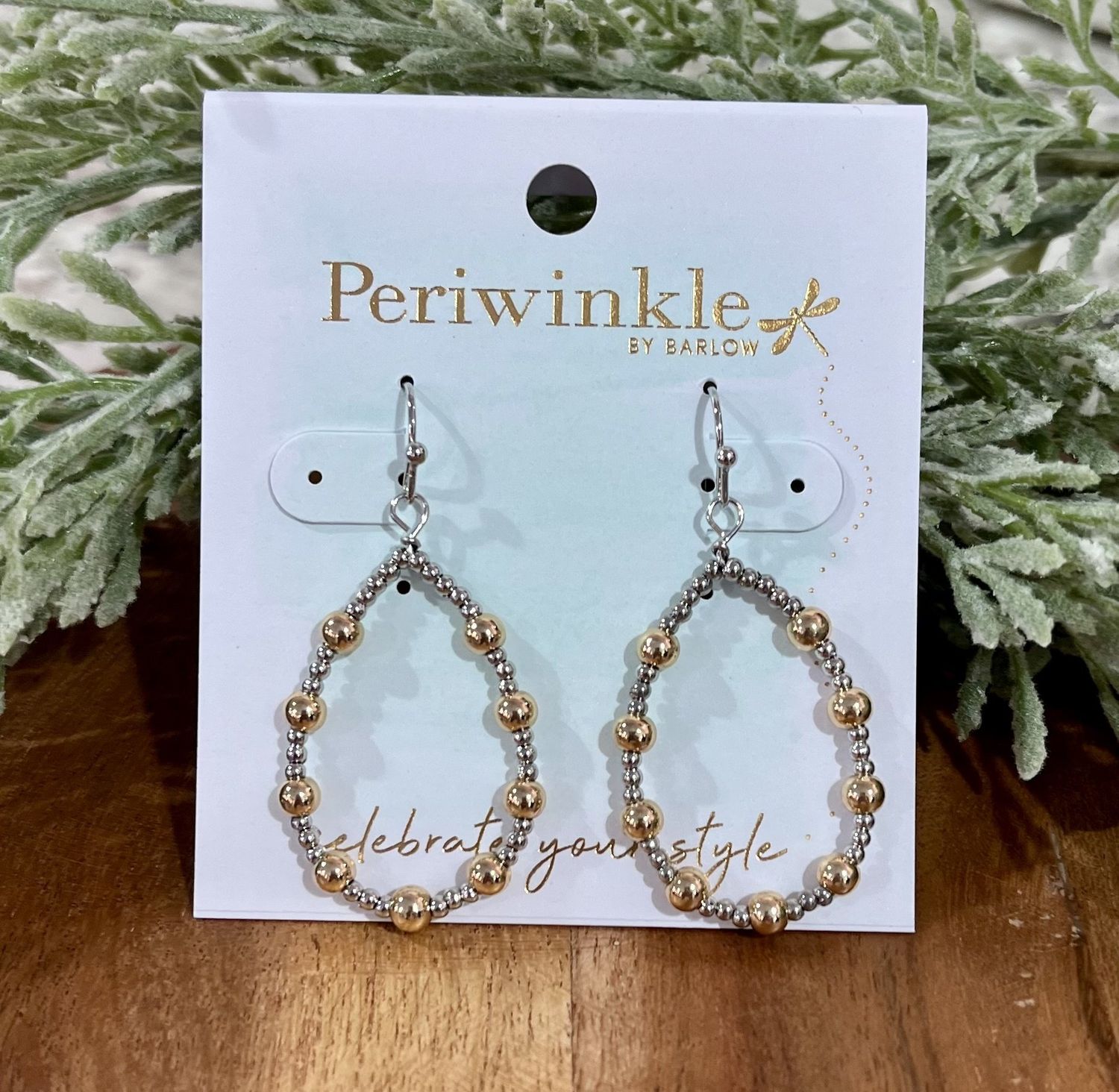 Silver/Gold Beaded Teardrop Dangle Earrings