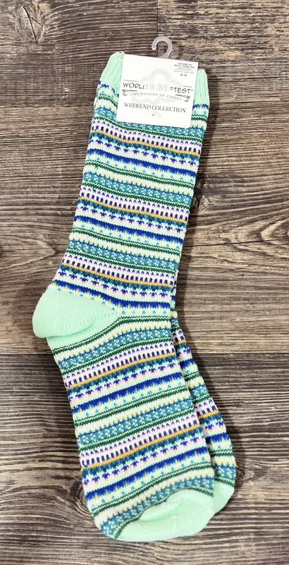 Weekend Crew Socks-Mint Stripe Weekend Crew Socks-Mint Stripe