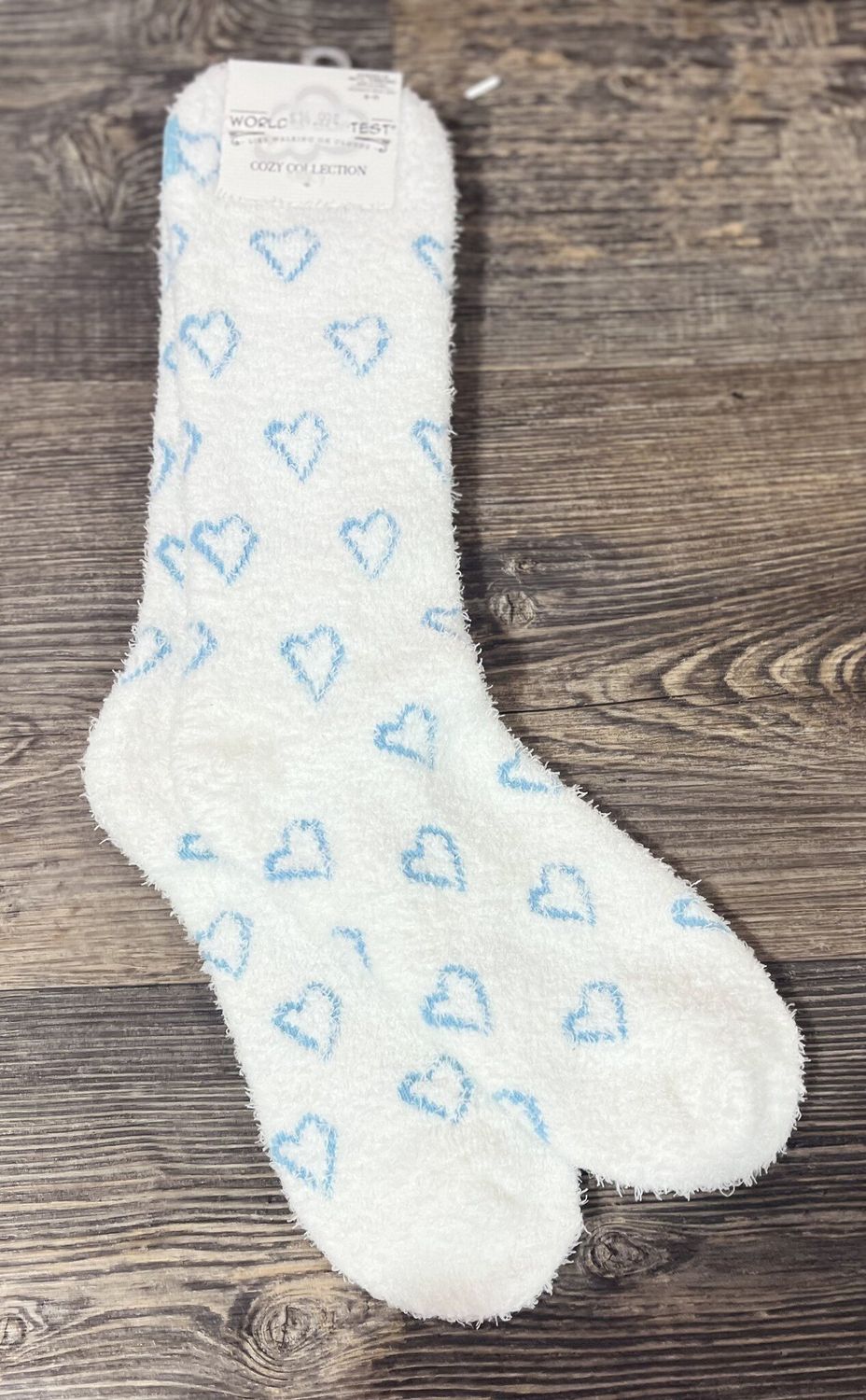 Blue Open Heart Cozy Crew Socks