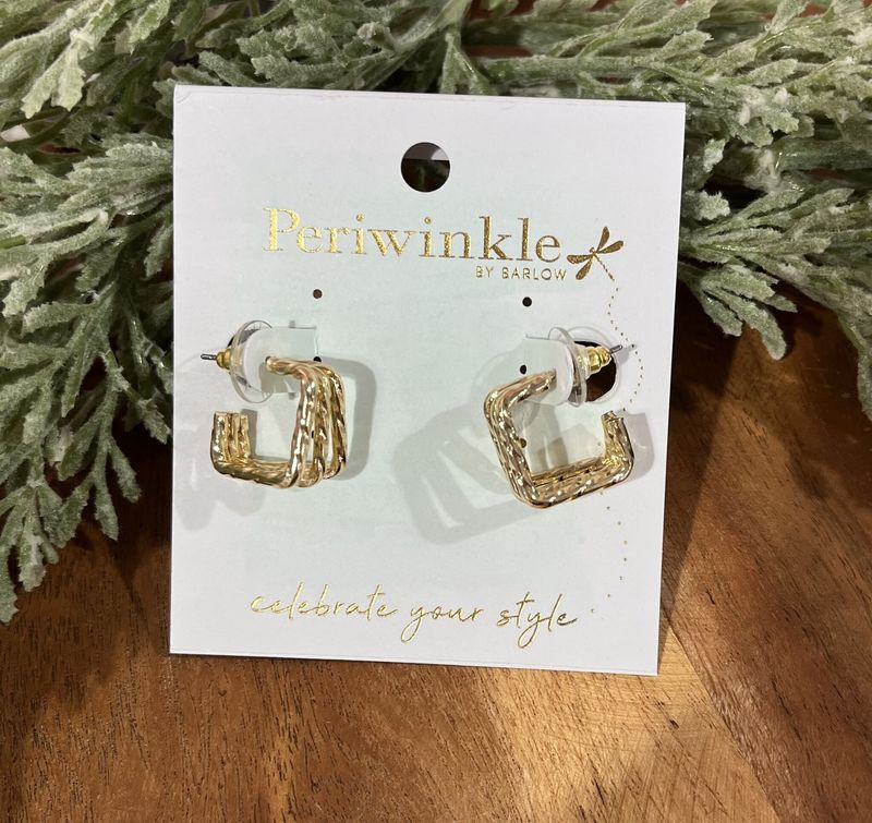 Gold 3 Strand Square Hoop Earrings