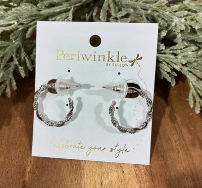 Silver Twisted Texture Hoop Earrings