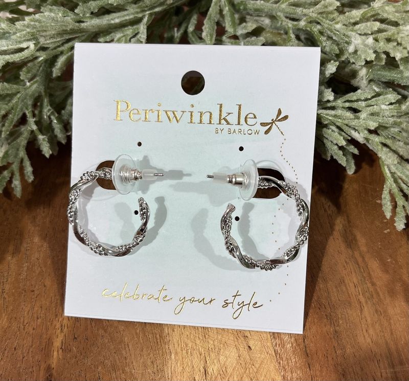 Silver Twisted Texture Hoop Earrings