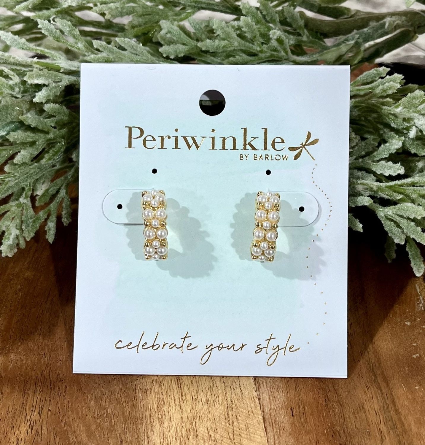 Gold Pearl Half Hoop Earrings