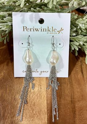 Pearl with Chain Silver Earrings Pearl with Chain Silver Earrings