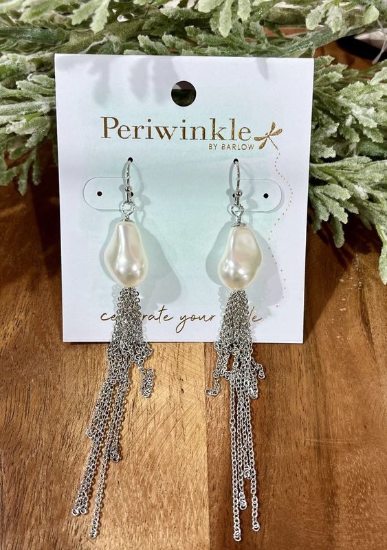 Pearl with Chain Silver Earrings