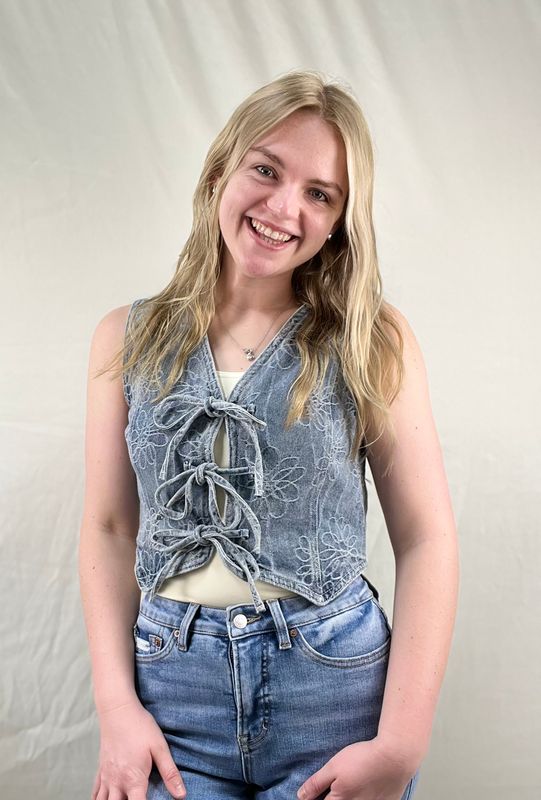 Washed Denim Floral Tie Vest