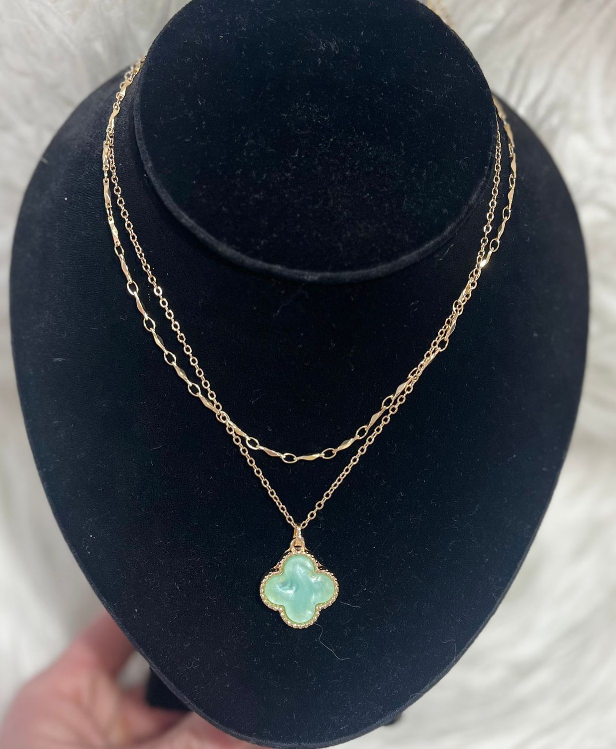 Mint Clover Layered Necklace