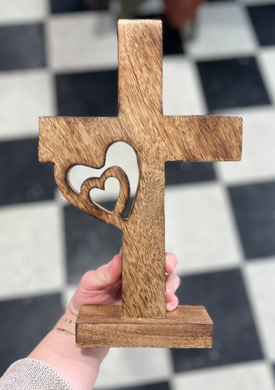 Wooden Cross with Heart Cutout
