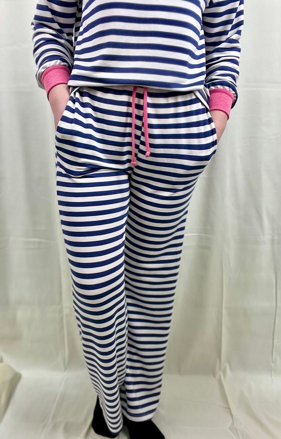 Navy/Pink Terry Striped Pants