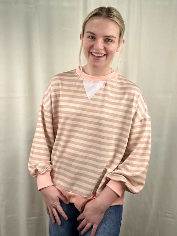 Pink/Peach Striped Lightweight Pullover