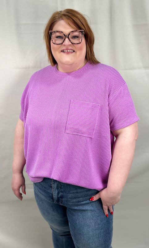 Ribbed Pocket Top in Spring Violet