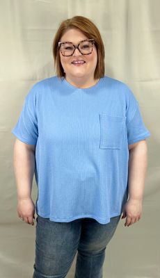 Ribbed Pocket Top in Spring Blue